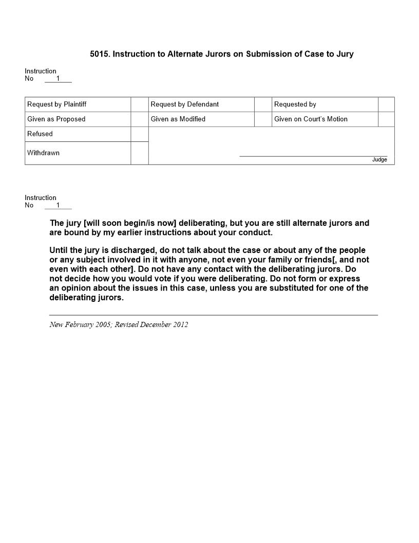 5015. Instruction to Alternate Jurors on Submission of Case to Jury (Concluding Instructions) | Pdf Docx | Jury Instructions