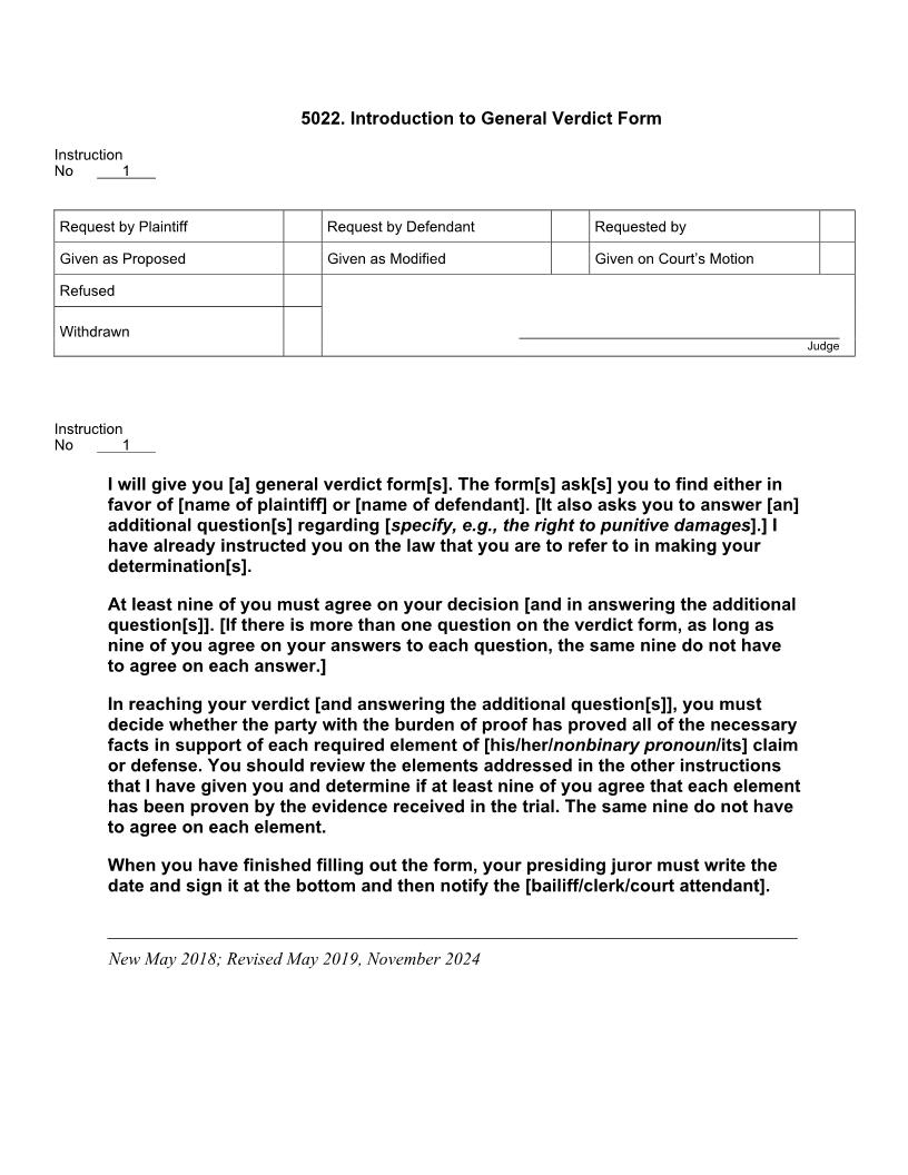 5022. Introduction to General Verdict Form | Pdf Doc Docx | Jury Instructions