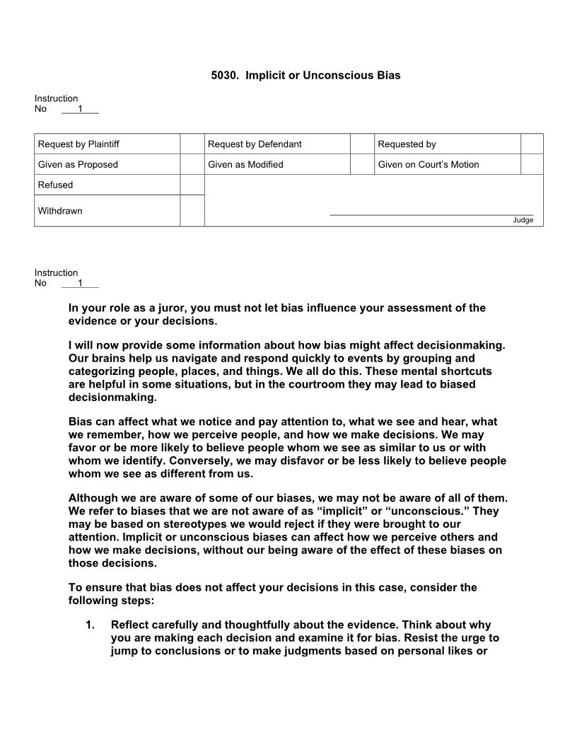 5030. Implicit Or Unconscious Bias | Pdf Docx | Jury Instructions