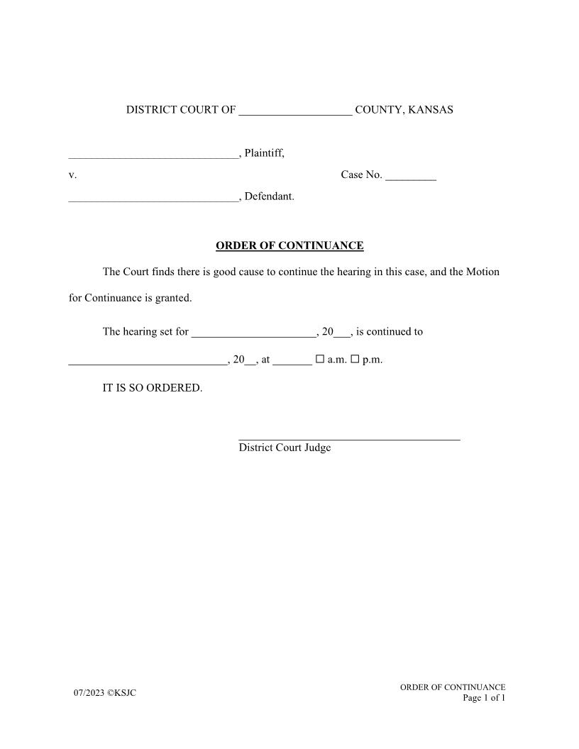 Order Of Continuance | Pdf Fpdf Docx | Kansas