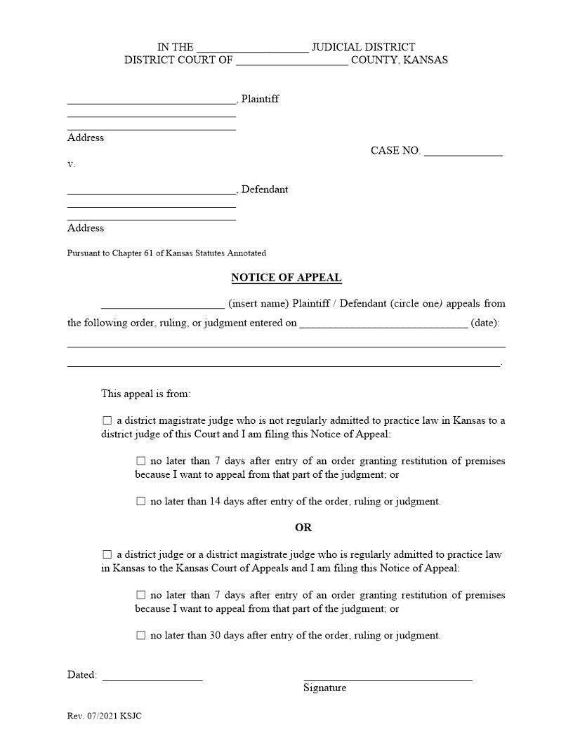Notice Of Appeal | Pdf Fpdf Docx | Kansas