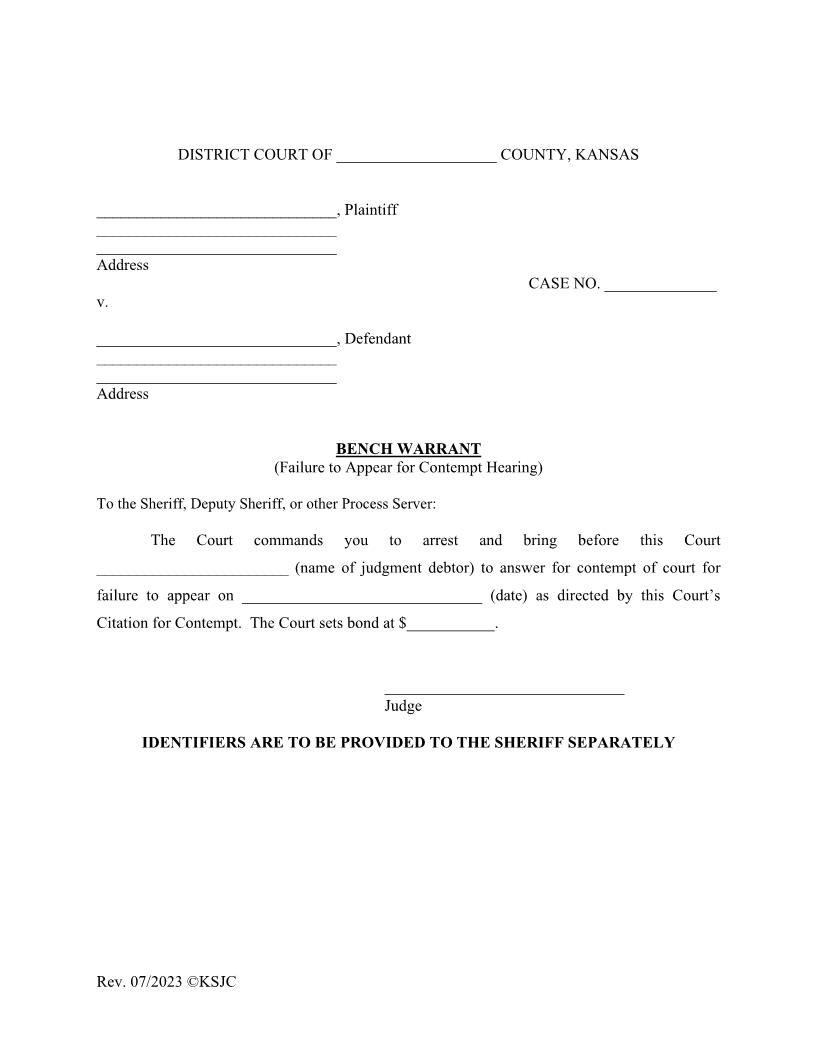 Bench Warrant | Pdf Fpdf Doc Docx | Kansas