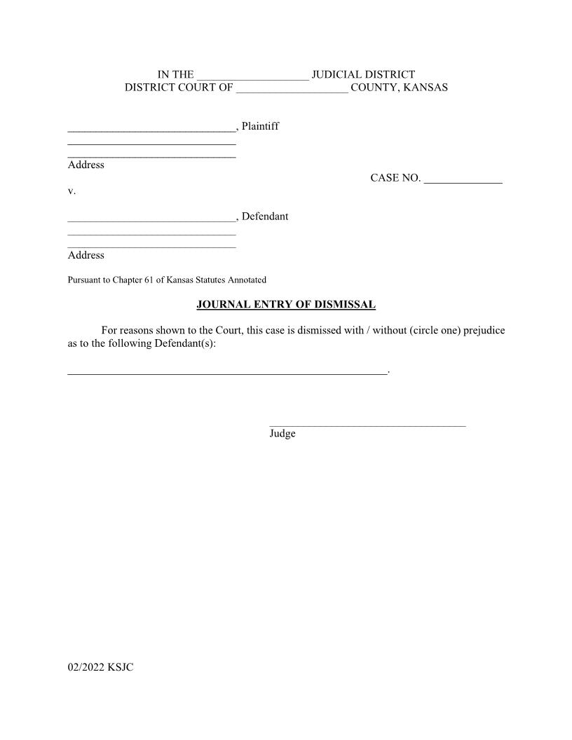 Journal Entry Of Dismissal | Pdf Fpdf Doc Docx | Kansas