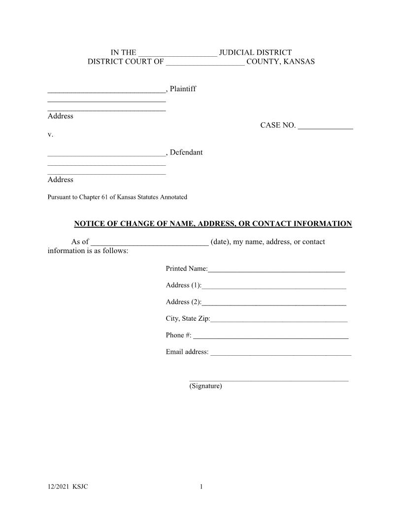 Notice of Change of Contact Info | Pdf Fpdf Docx | Kansas