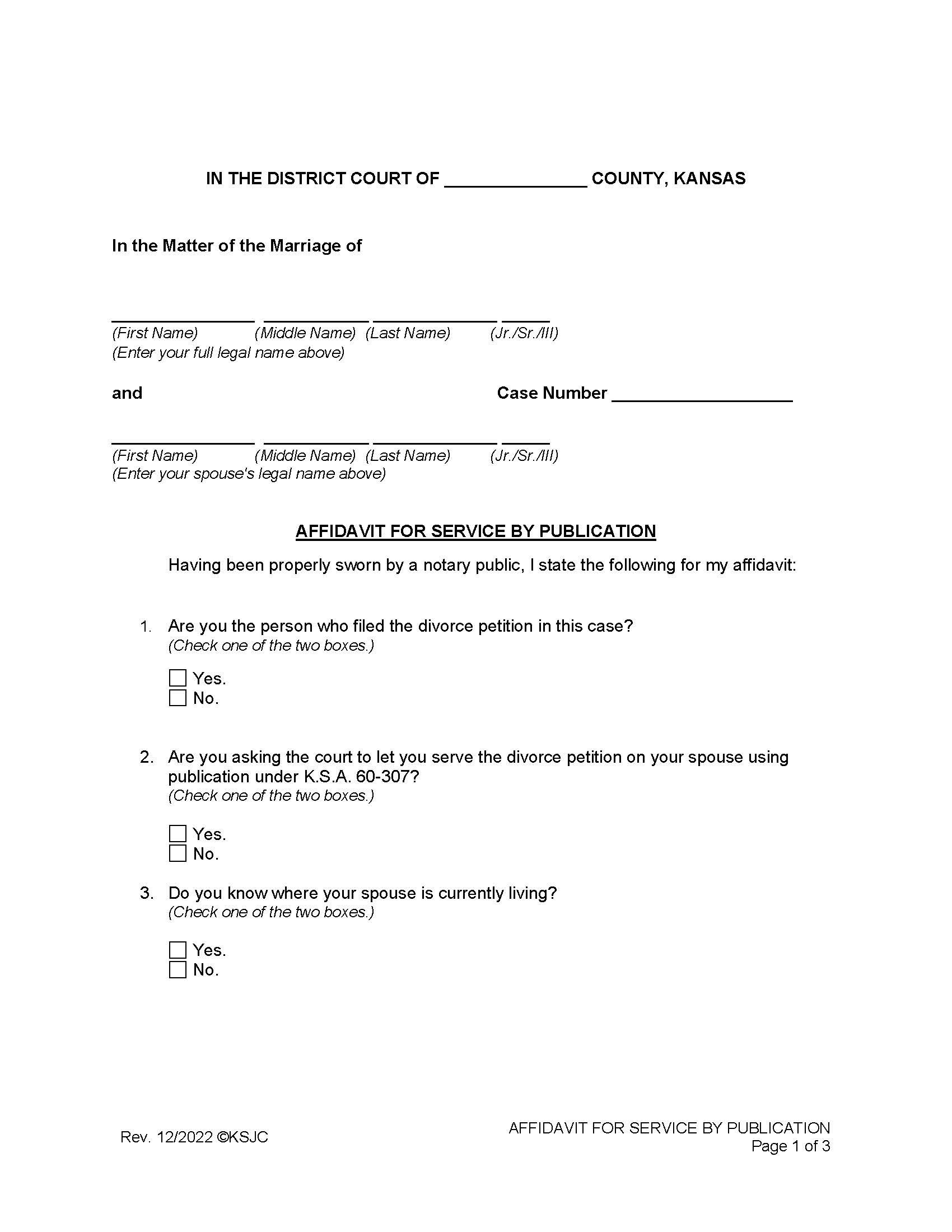 Affidavit Of Service By Publication | Pdf Fpdf Docx | Kansas