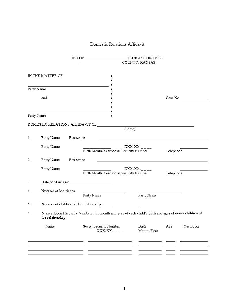 Domestic Relations Affidavit | Pdf Fpdf Docx | Kansas