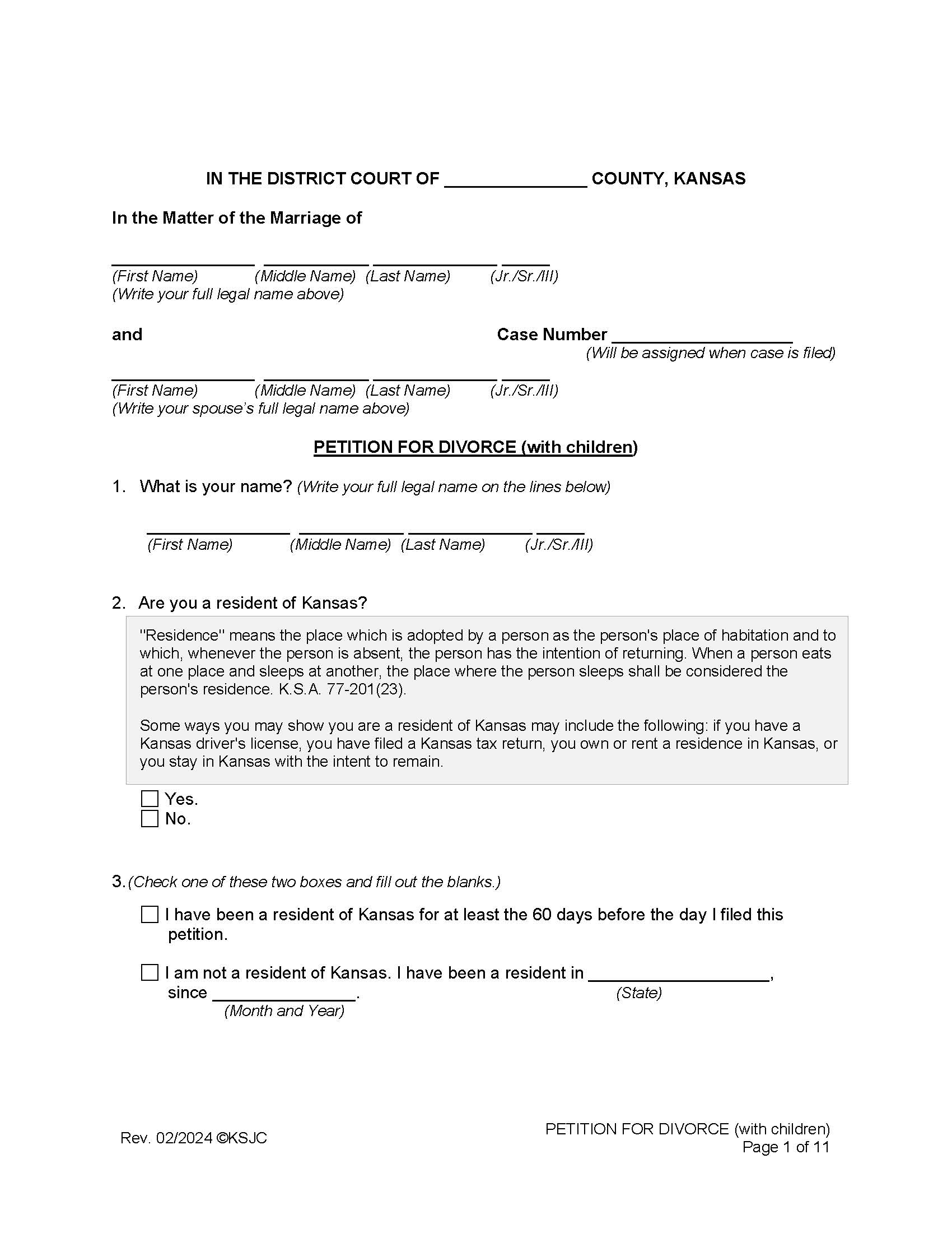 Petition for Divorce With Children | Pdf Fpdf Docx | Kansas