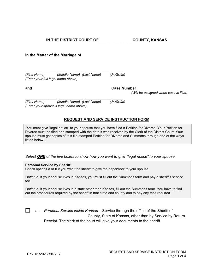 Request and Service Instructions | Pdf Fpdf Docx | Kansas
