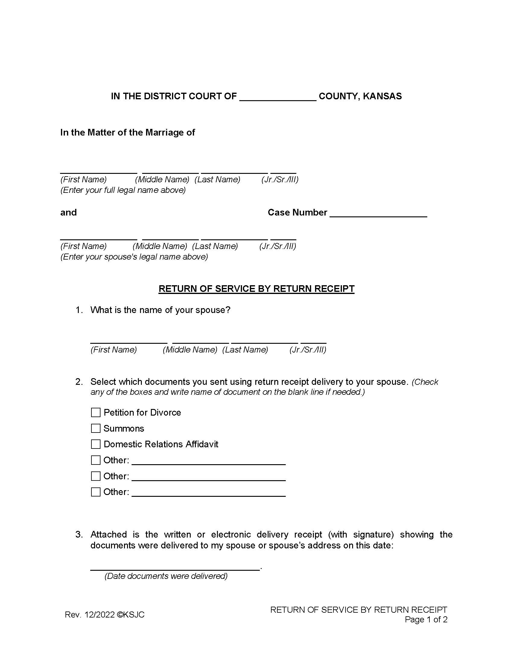 Return Of Service By Return Receipt | Pdf Fpdf Docx | Kansas