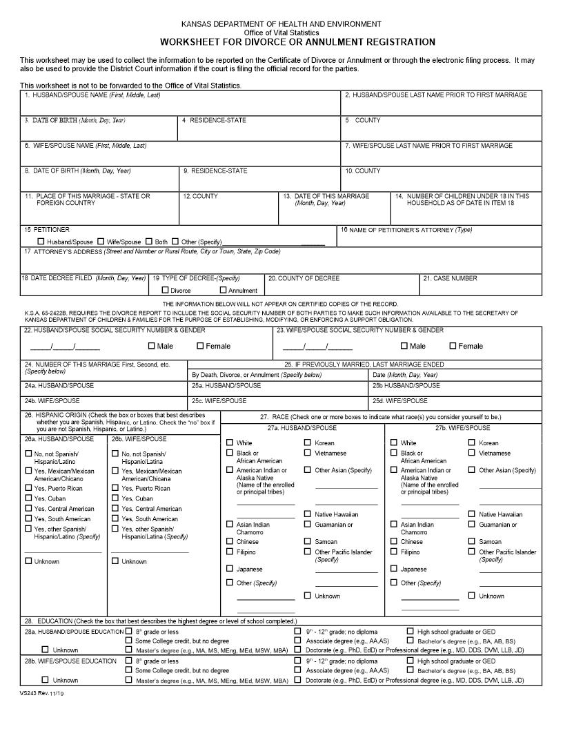 Vital Statistics Worksheet | Pdf Fpdf Docx | Kansas