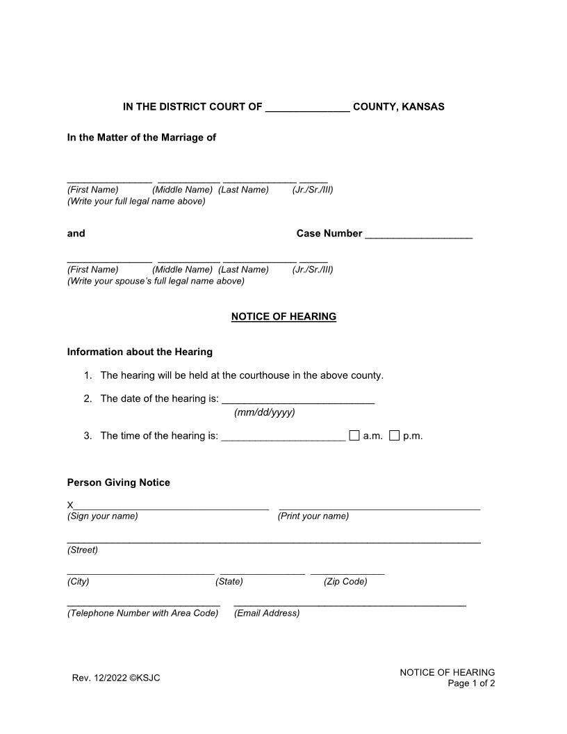 Notice Of Hearing | Pdf Fpdf Docx | Kansas