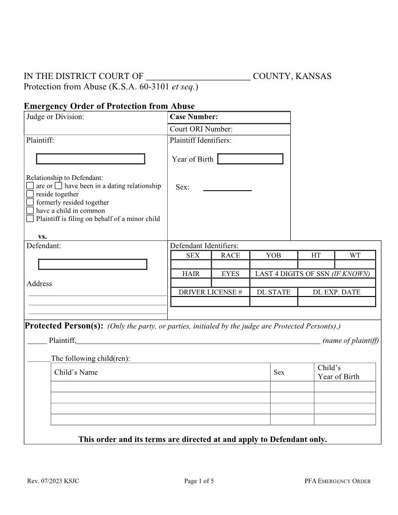 Emergency Orders Of Protection | Pdf Fpdf Doc Docx | Kansas