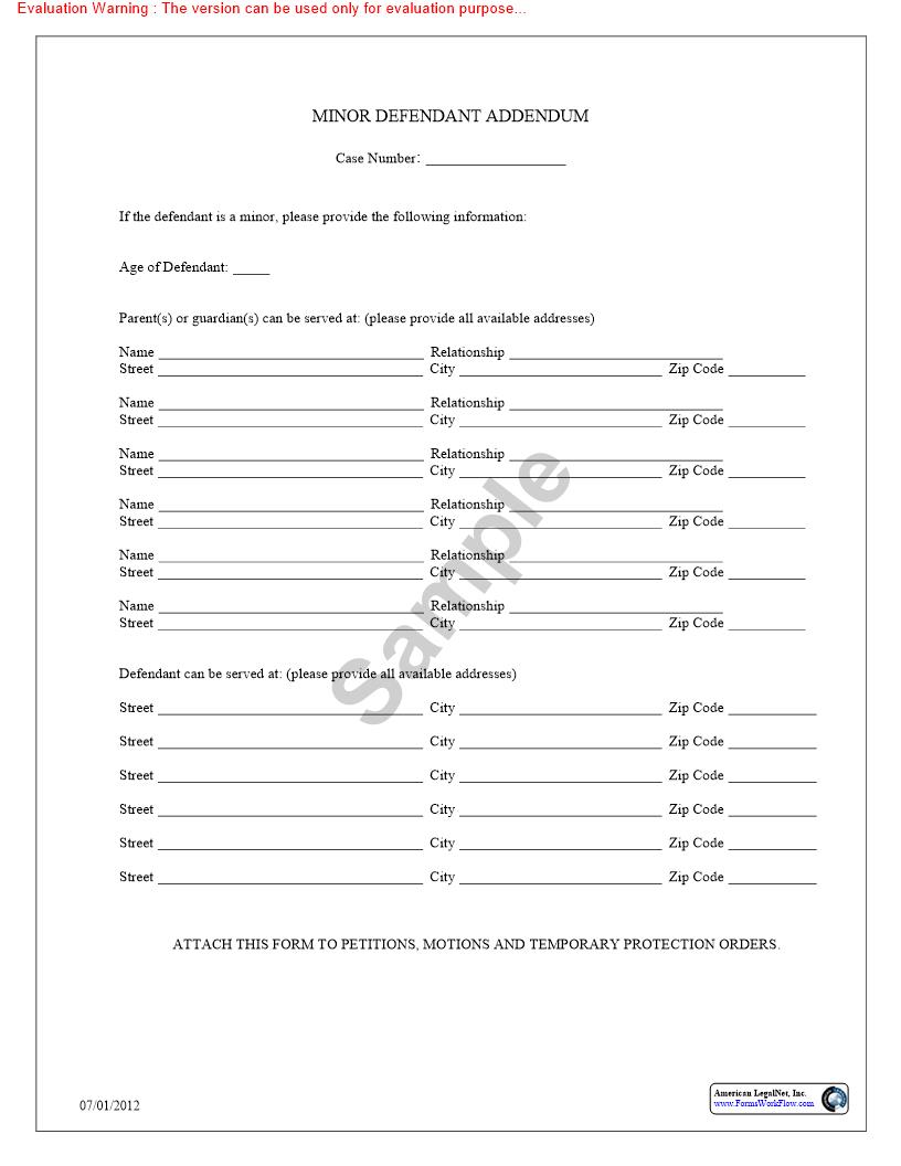 Minor Defendant Addendum | Pdf Fpdf Doc Docx | Kansas