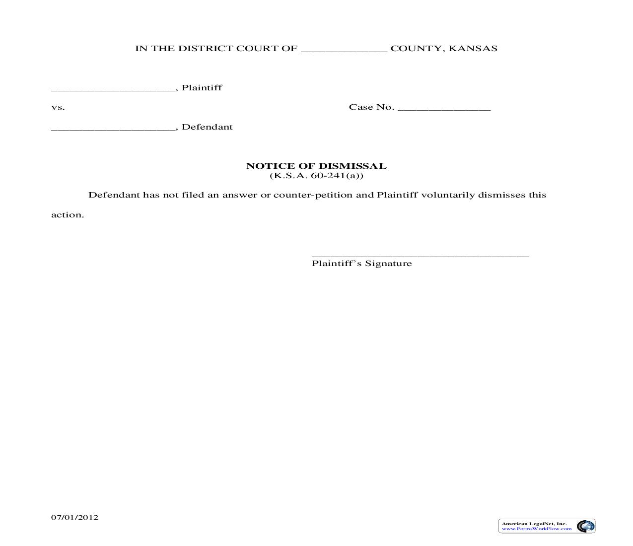 Notice Of Dismissal | Pdf Fpdf Doc Docx | Kansas