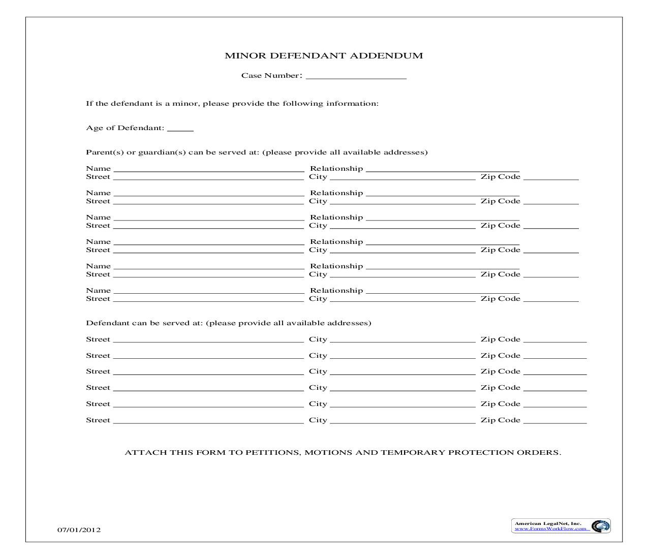 Minor Defendant Addendum | Pdf Fpdf Doc Docx | Kansas