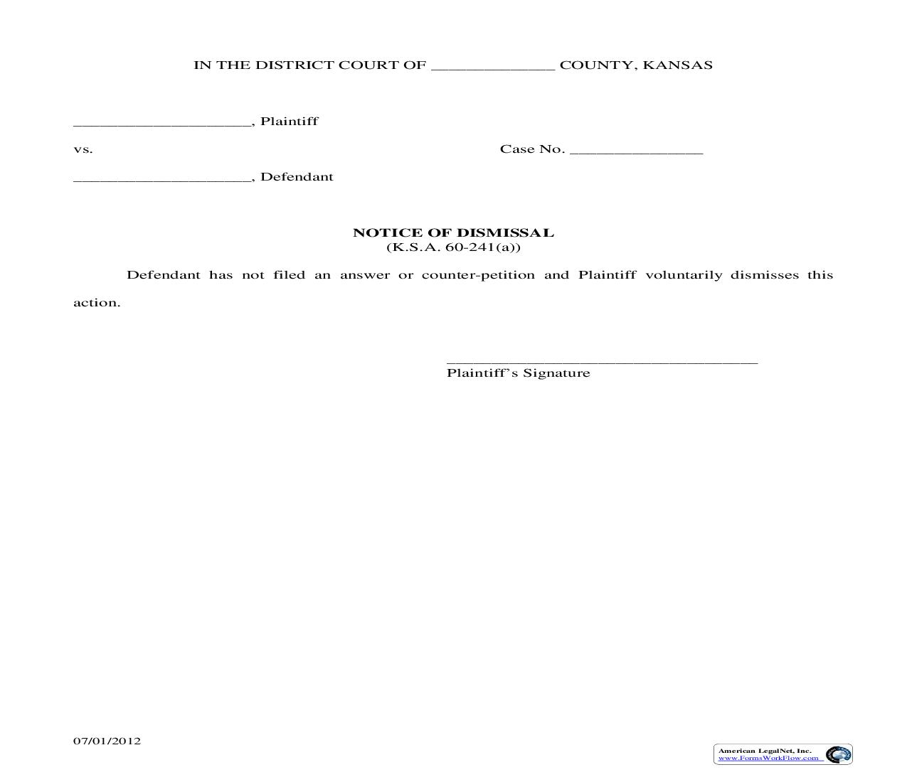 Notice Of Dismissal | Pdf Fpdf Doc Docx | Kansas