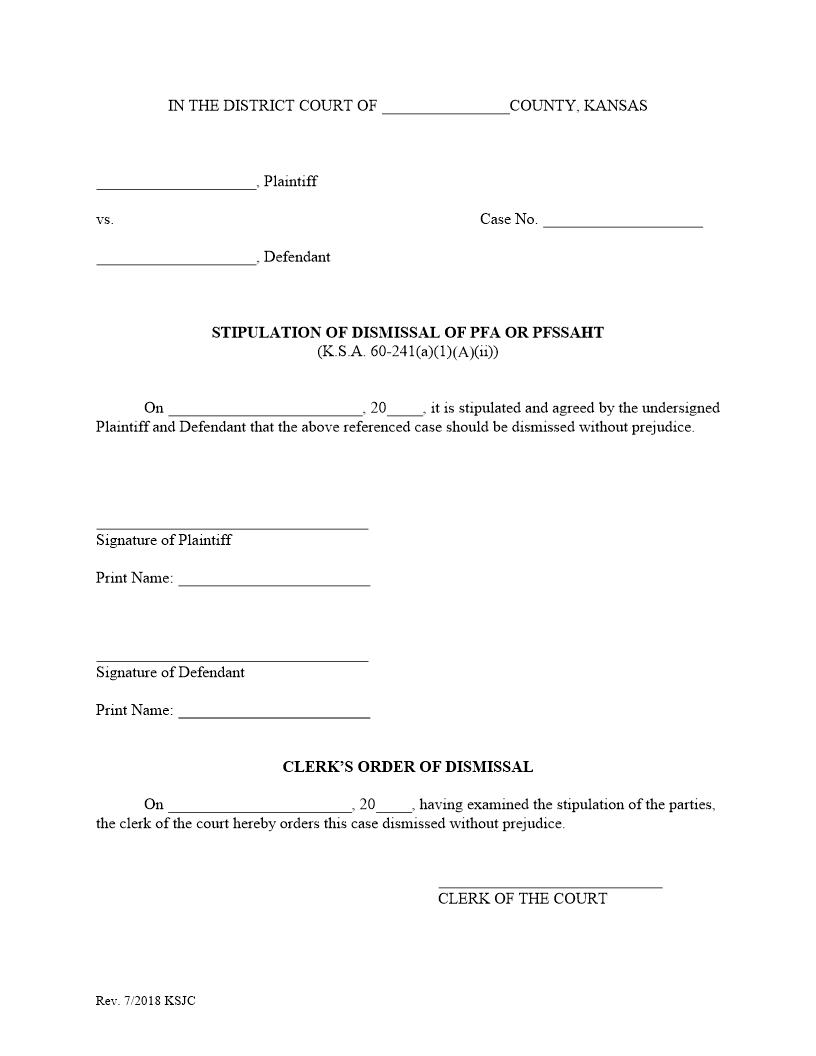 Stipulation of Dismissal | Pdf Fpdf Docx | Kansas