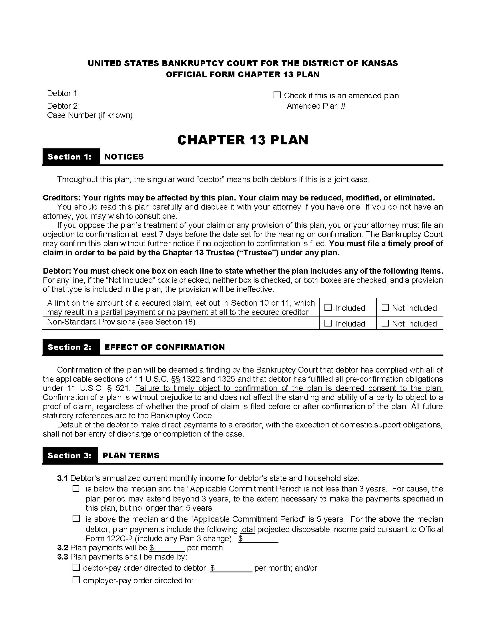 Chapter 13 Plan | Pdf Fpdf Docx | Kansas