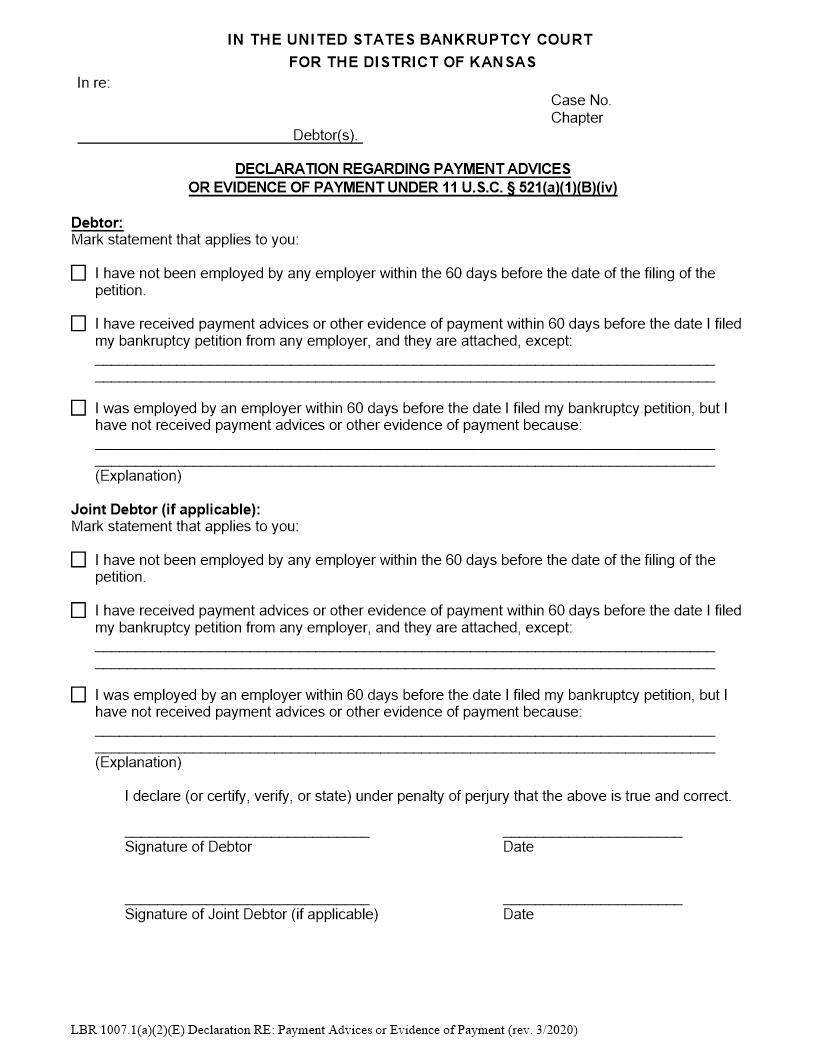 Declaration RE Payment Advices | Pdf Fpdf Docx | Kansas