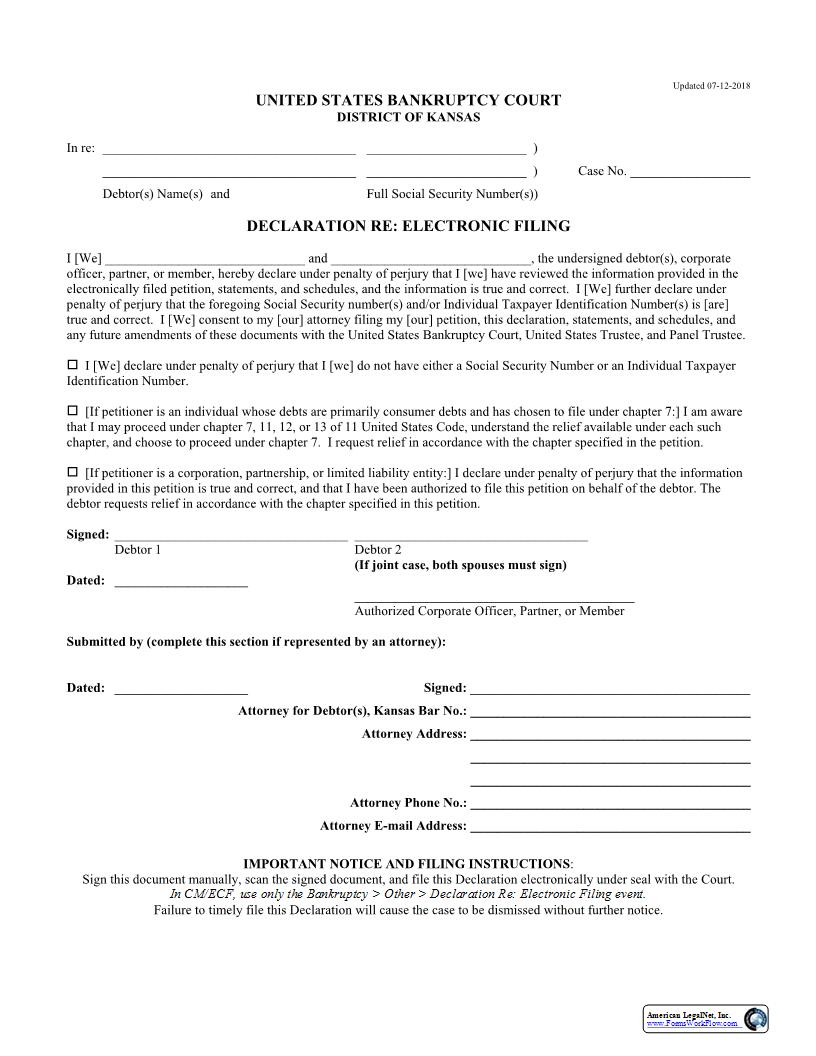 Declaration Re Electronic Filing | Pdf Fpdf Docx | Kansas