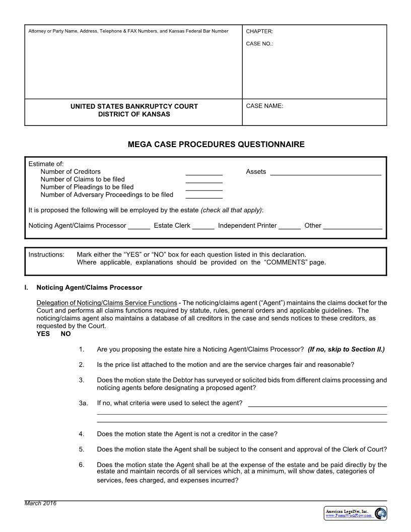 Mega Case Questionnnaire | Pdf Fpdf Docx | Kansas