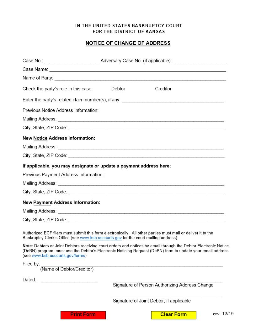 Notice Of Change Of Address | Pdf Fpdf Doc Docx | Kansas