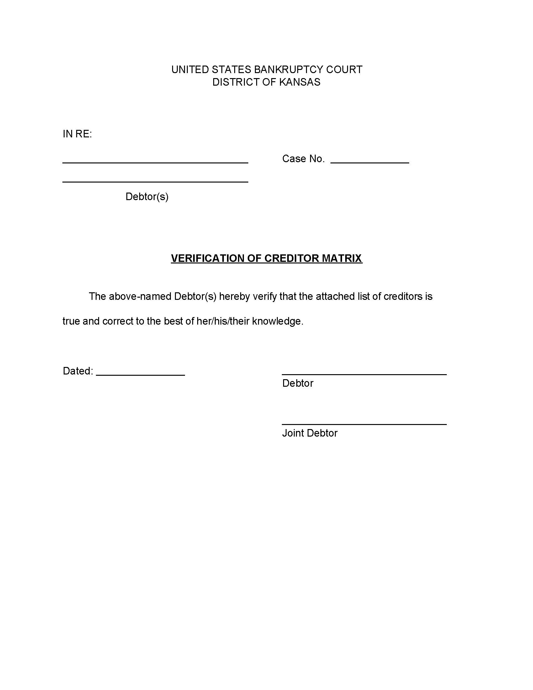 Verification Of Creditor Matrix | Pdf Fpdf Doc Docx | Kansas