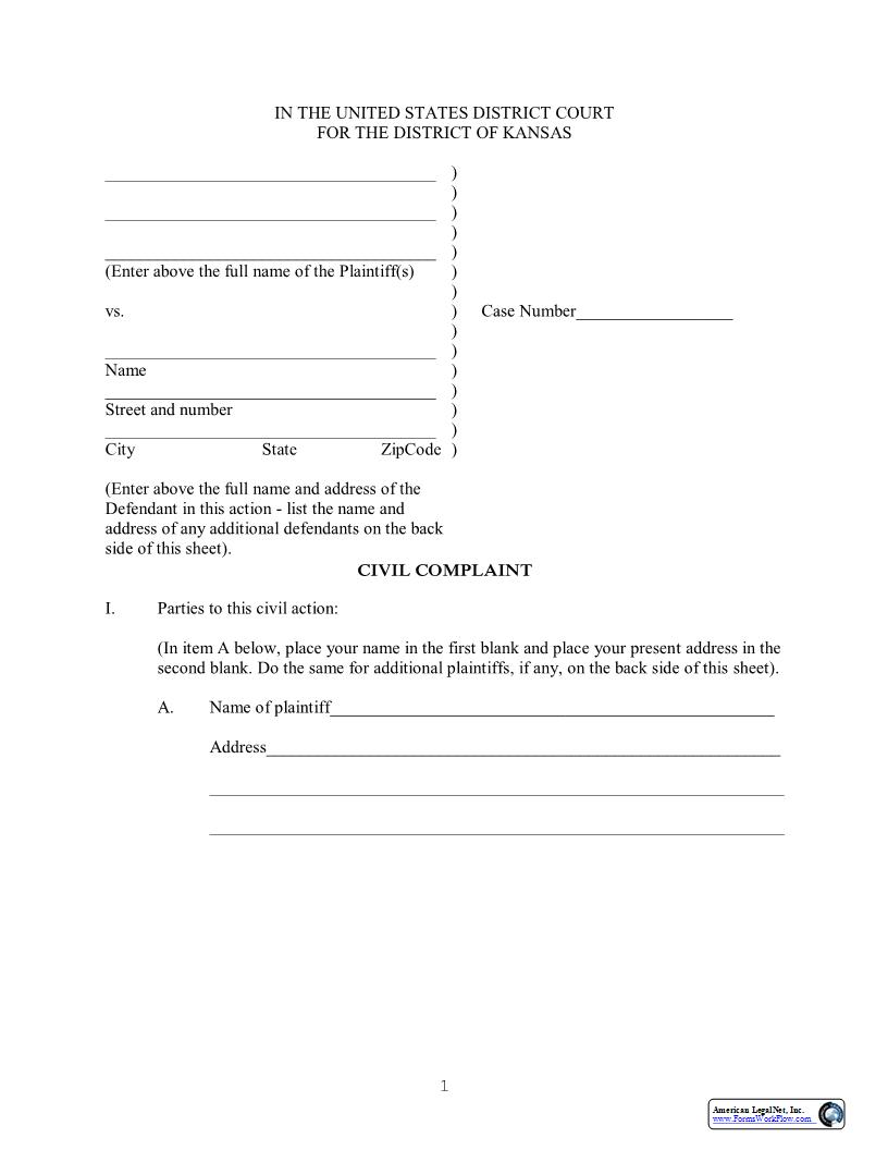 Civil Complaint | Pdf Fpdf Docx | Kansas