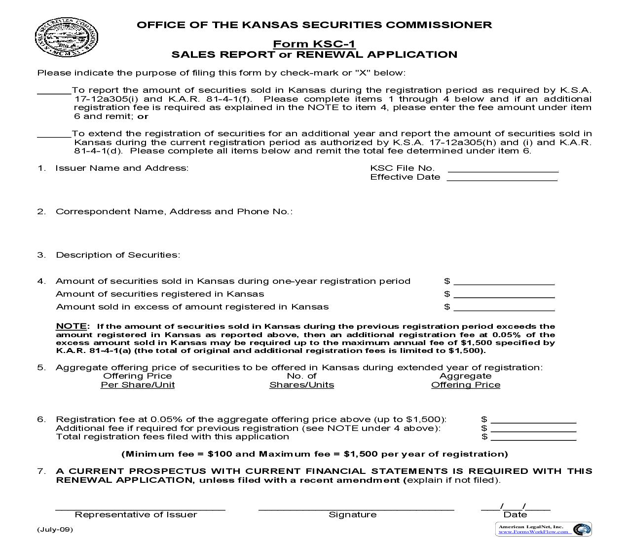 Sales Report Or Renewal Application {KSC-1} | Pdf Fpdf Doc Docx | Kansas