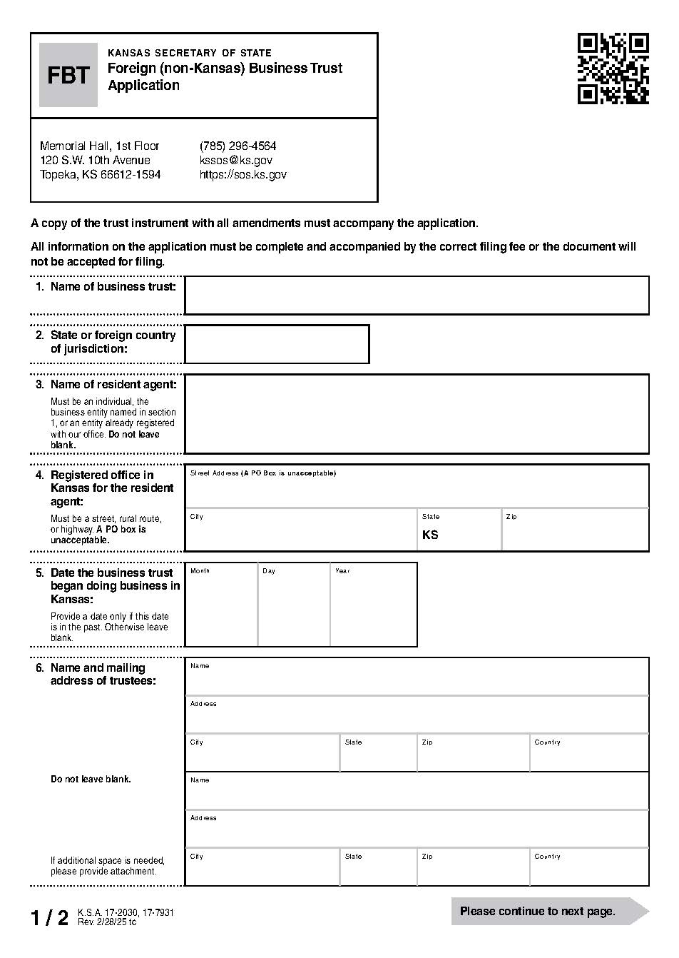 Foreign Business Trust Application {FBT} | Pdf Fpdf Docx | Kansas