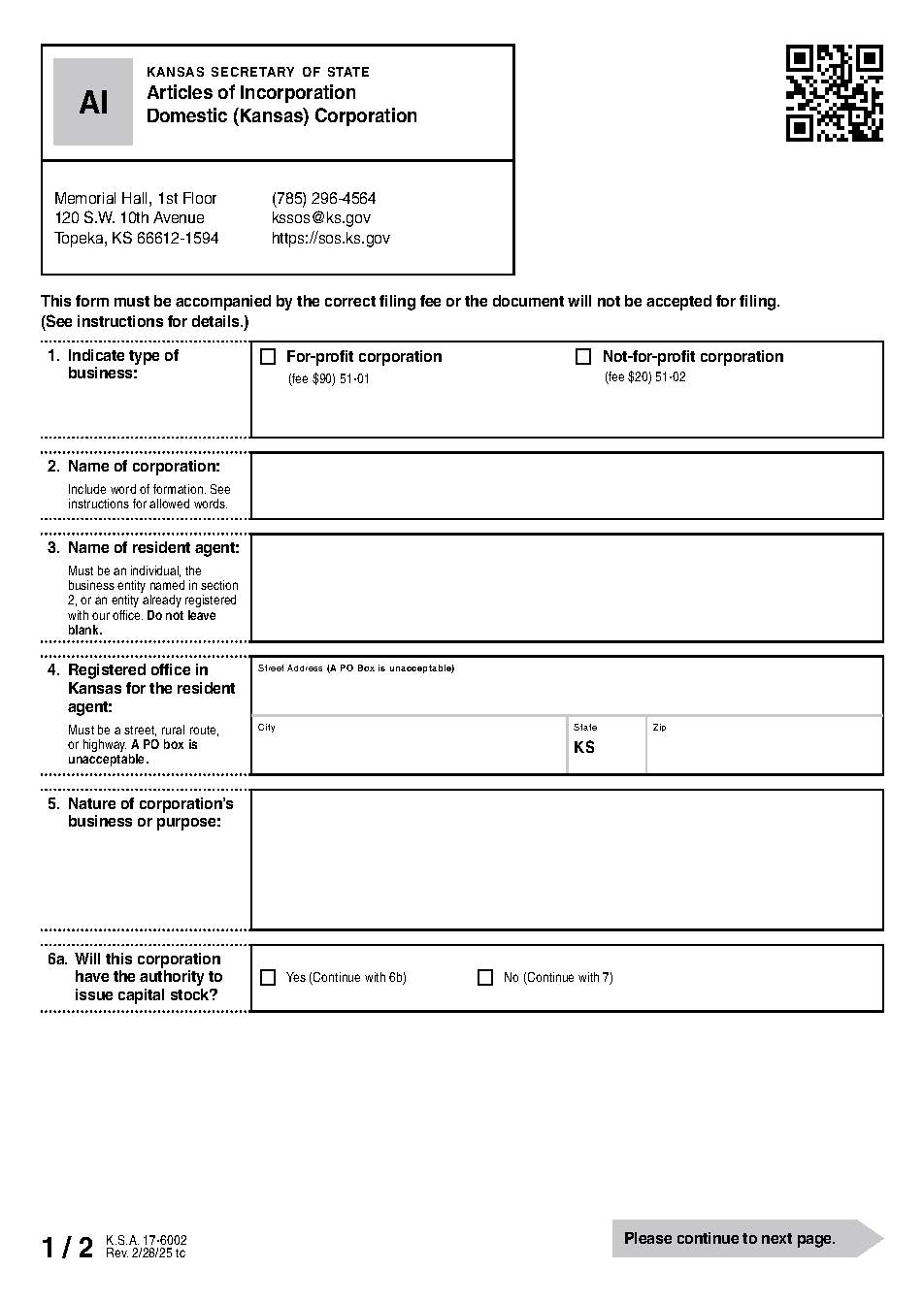 Articles Of Incorporation {AI} | Pdf Fpdf Docx | Kansas