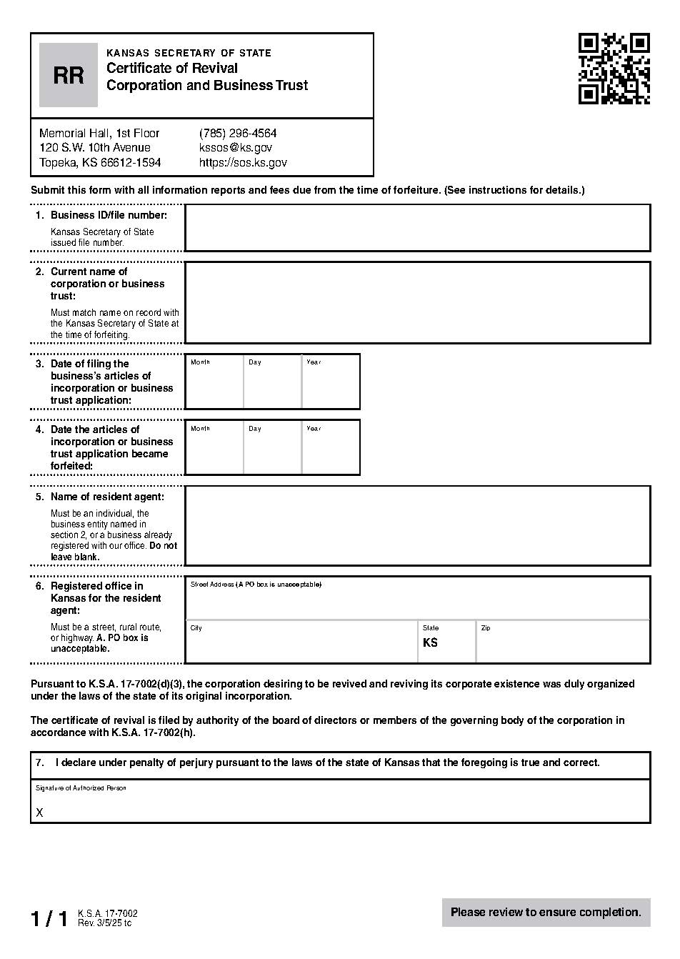 Certificate Of Reinstatement Or Renewal Of For Profit Or NonProfit Corp {RR} | Pdf Fpdf Docx | Kansas