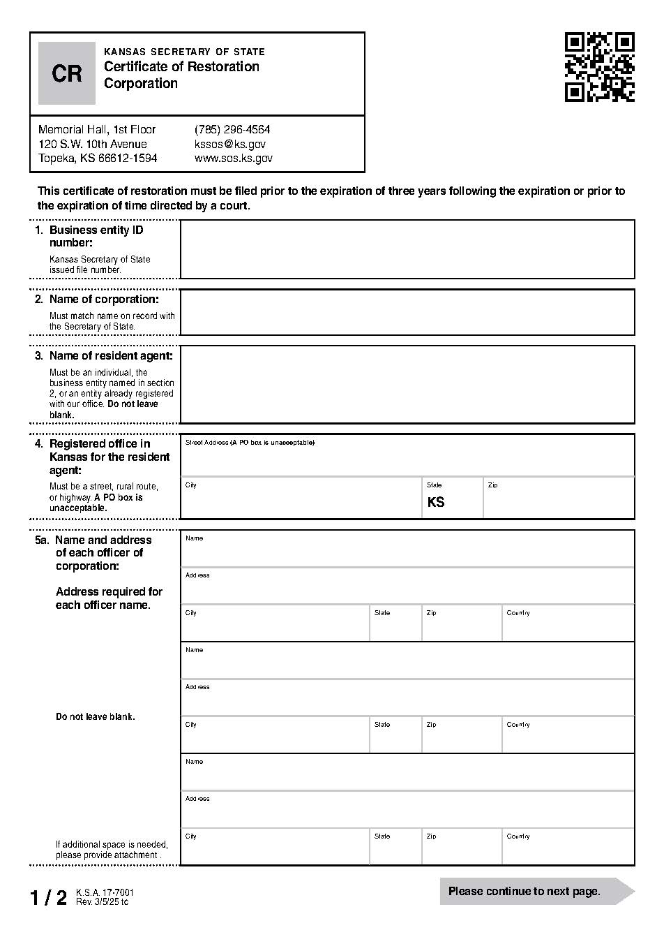 Certificate Of Restoration Of Domestic Corporations {CR} | Pdf Fpdf Docx | Kansas