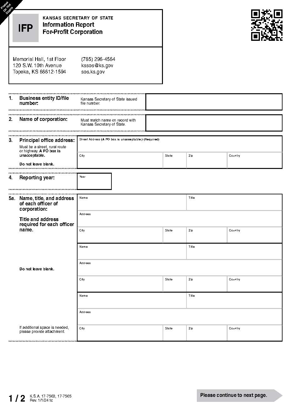 Information Report For Profit Corporation {IFP} | Pdf Fpdf Docx | Kansas