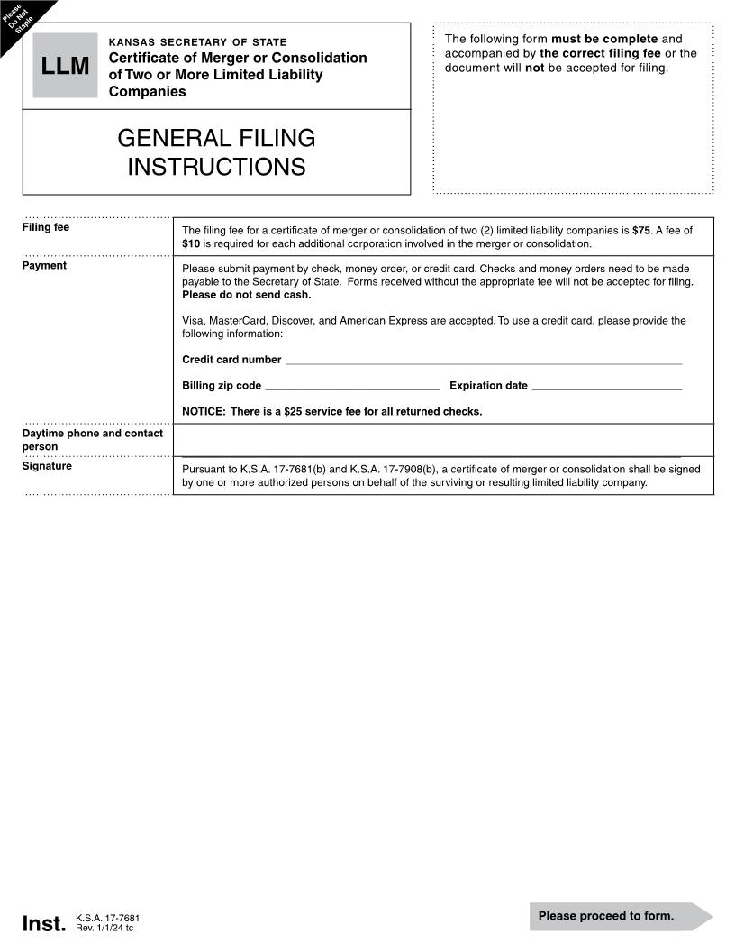 Certificate Of Merger or Consolidation Of Two Or More LLCs {LLM 53-76} | Pdf Fpdf Docx | Kansas