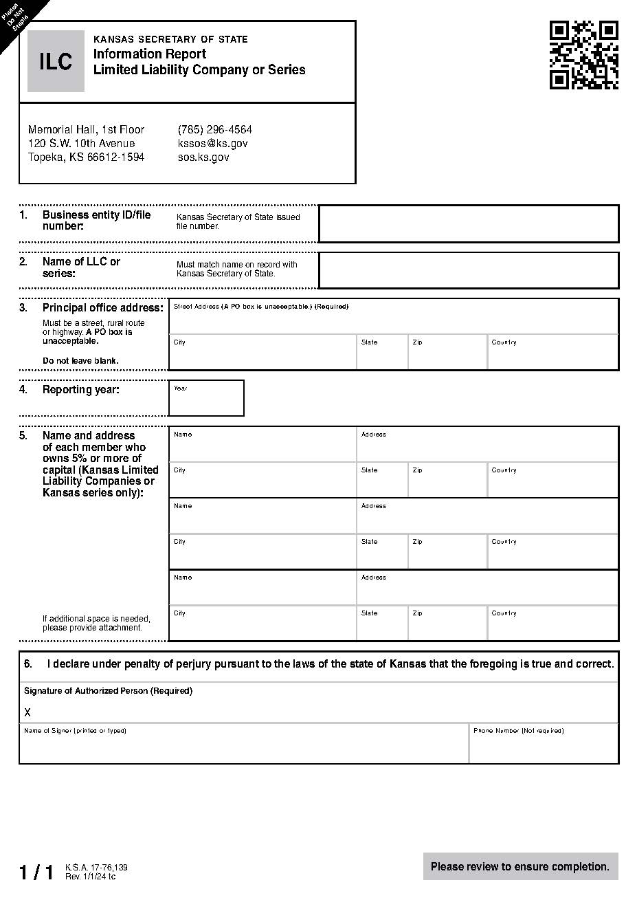 Limited Liability Company Information Report {ILC} | Pdf Fpdf Docx | Kansas
