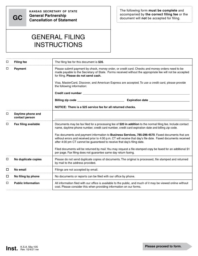 General Partnership Cancellation {GC} | Pdf Fpdf Docx | Kansas