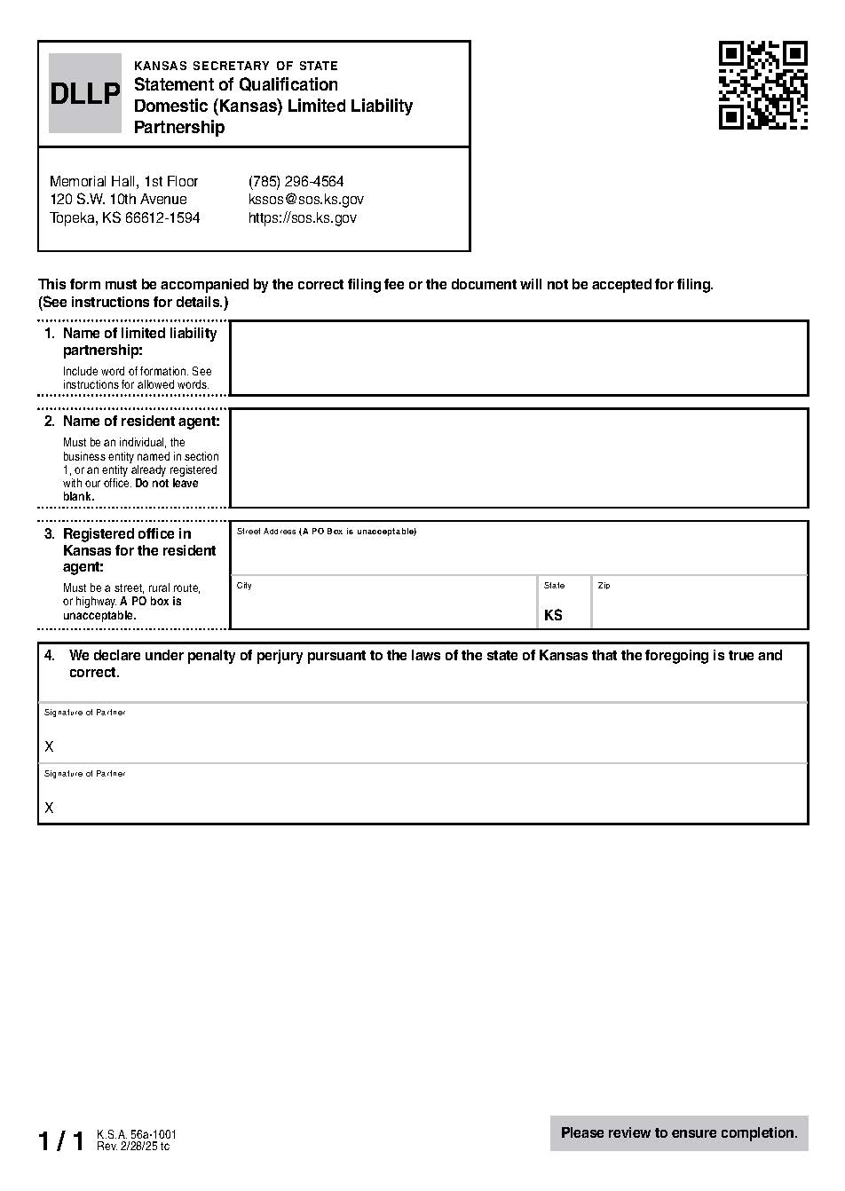 Limited Liability Partnership Statement Of Qualification {DLLP} | Pdf Fpdf Docx | Kansas