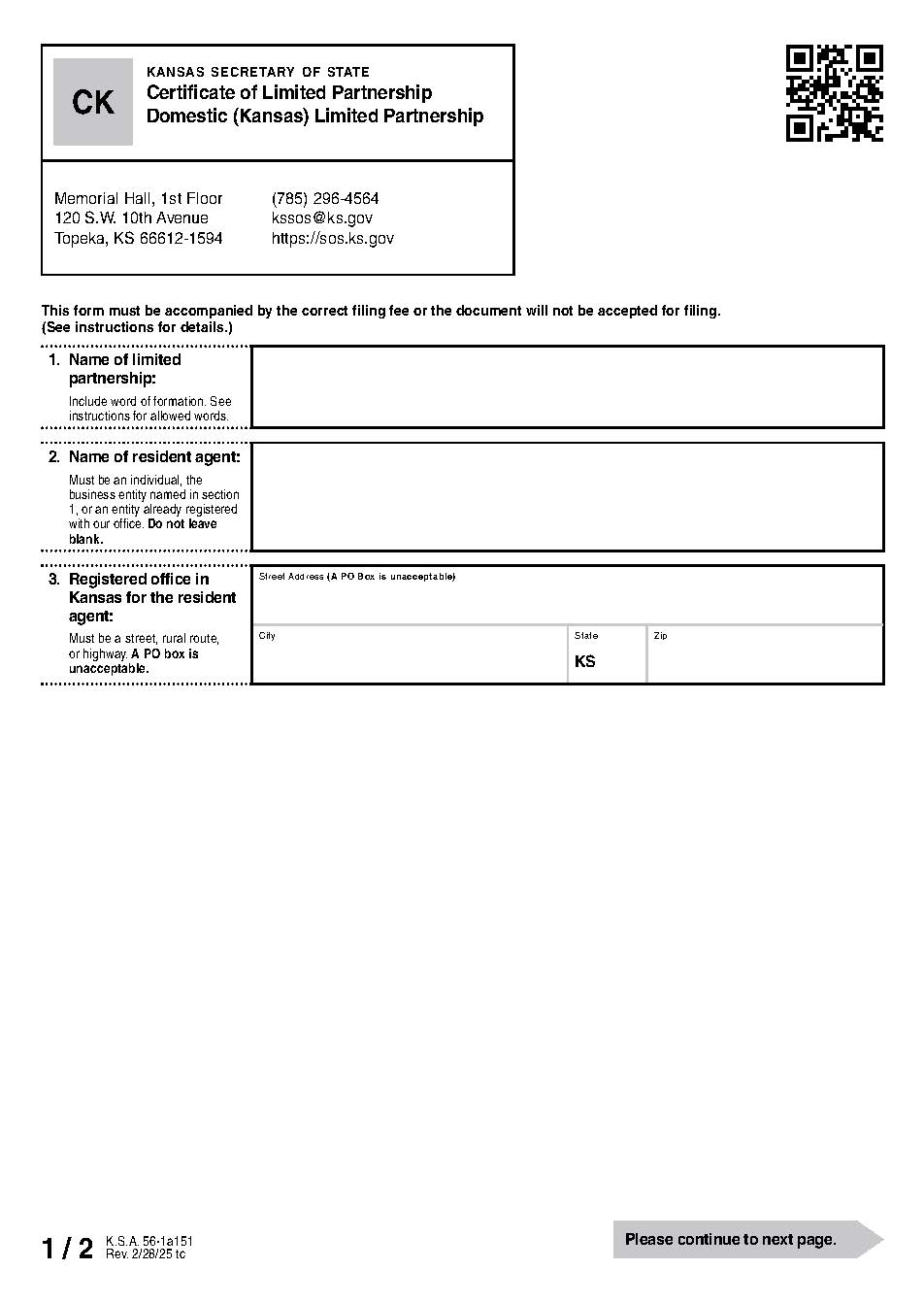Certificate For Kansas Limited Partnership {CK 51-05} | Pdf Fpdf Docx | Kansas