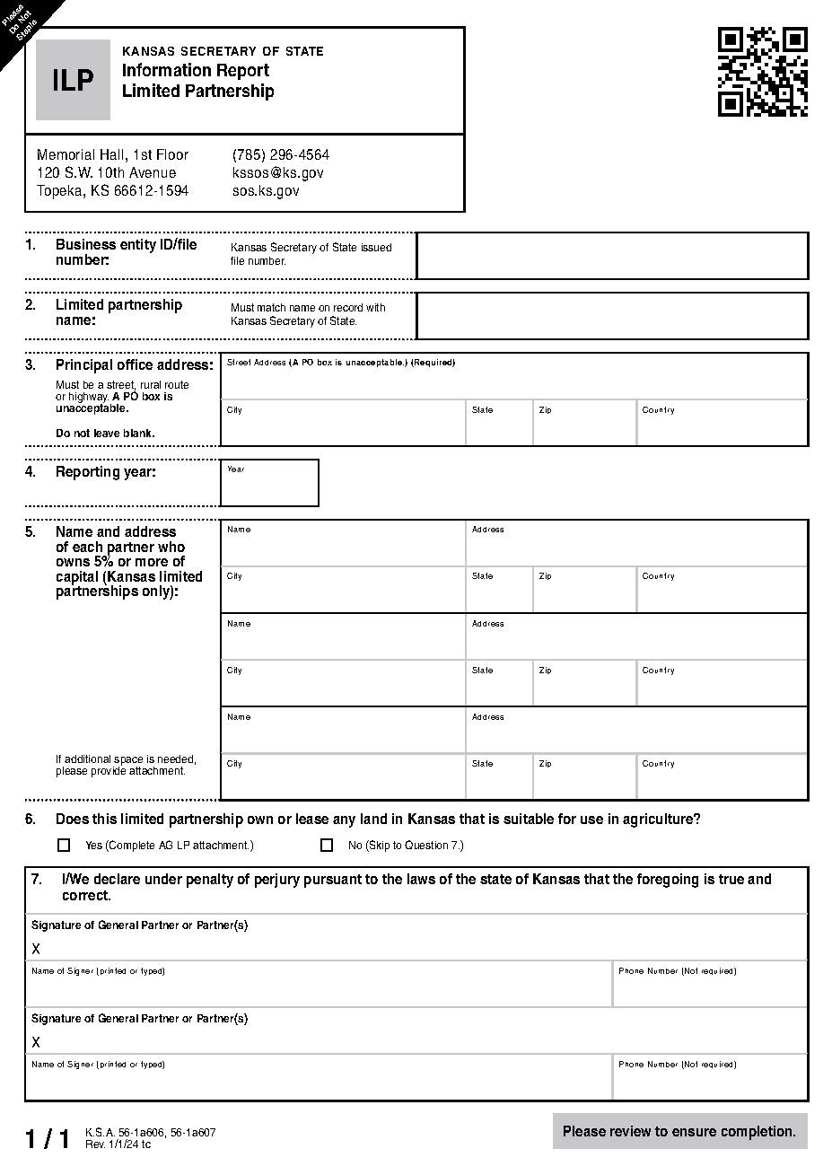 Information Report Limited Partnership {ILP} | Pdf Fpdf Docx | Kansas