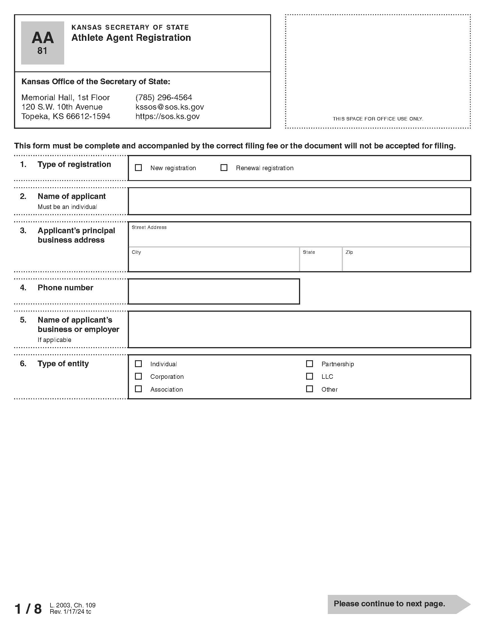 Athlete Agent Registration {AA} | Pdf Fpdf Docx | Kansas