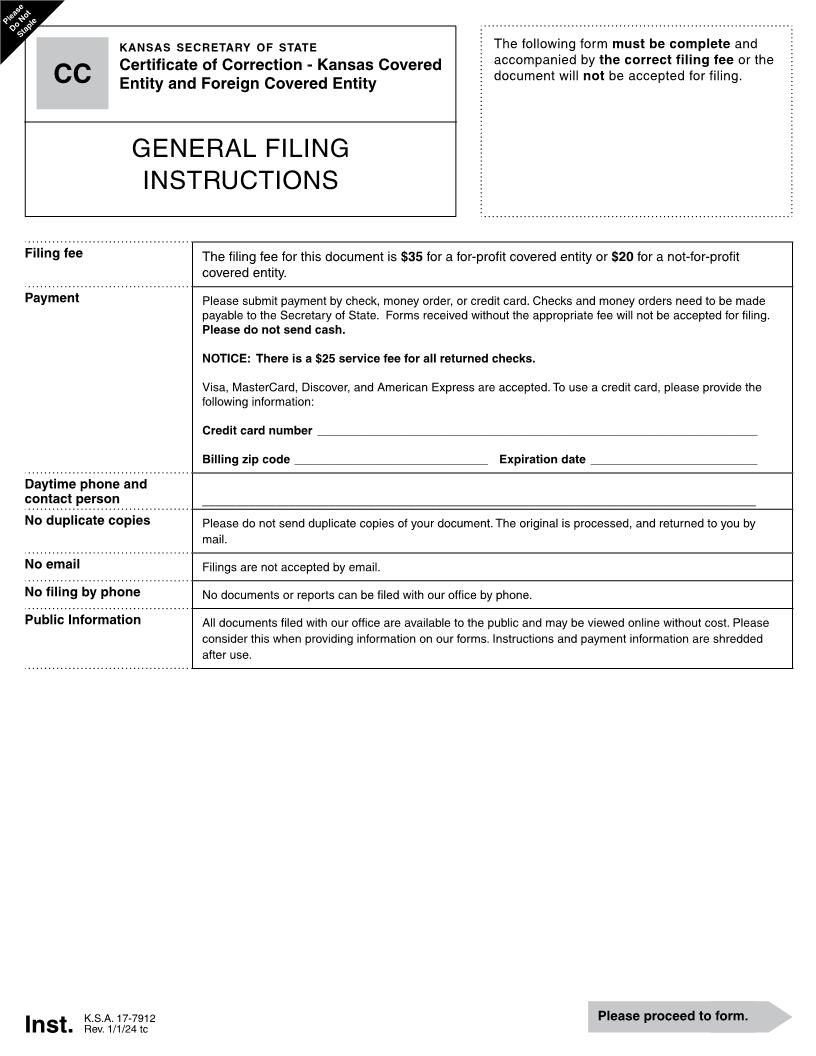 Certificate Of Correction {CC} | Pdf Fpdf Docx | Kansas