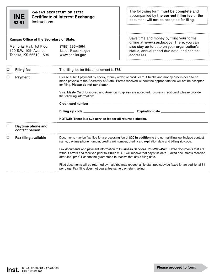 Certificate Of Interest Exchange {INE 53-51} | Pdf Fpdf Docx | Kansas