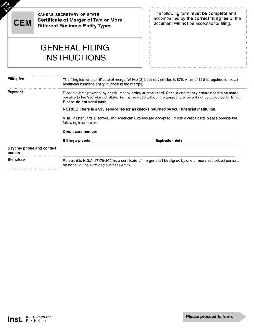 Certificate Of Merger Of Two Business Entities {CEM 53-07} | Pdf Fpdf Docx | Kansas