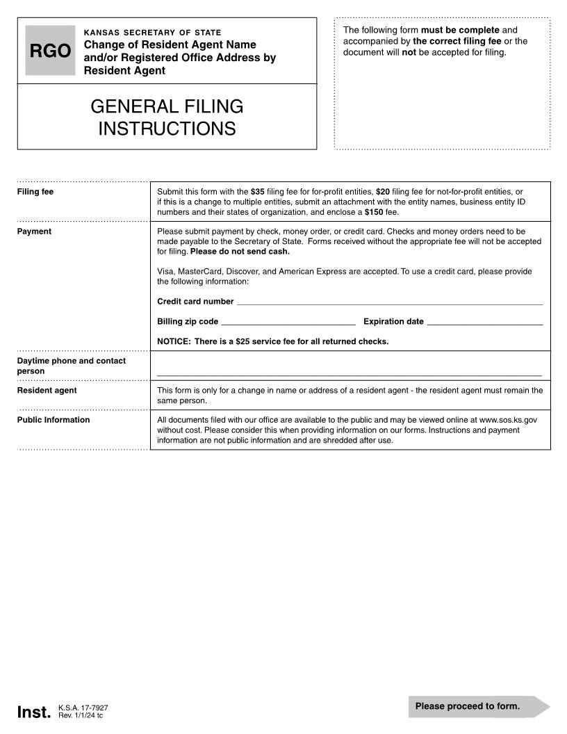 Change Of Resident Agent Name Or Address By Agent {RGO} | Pdf Fpdf Docx | Kansas