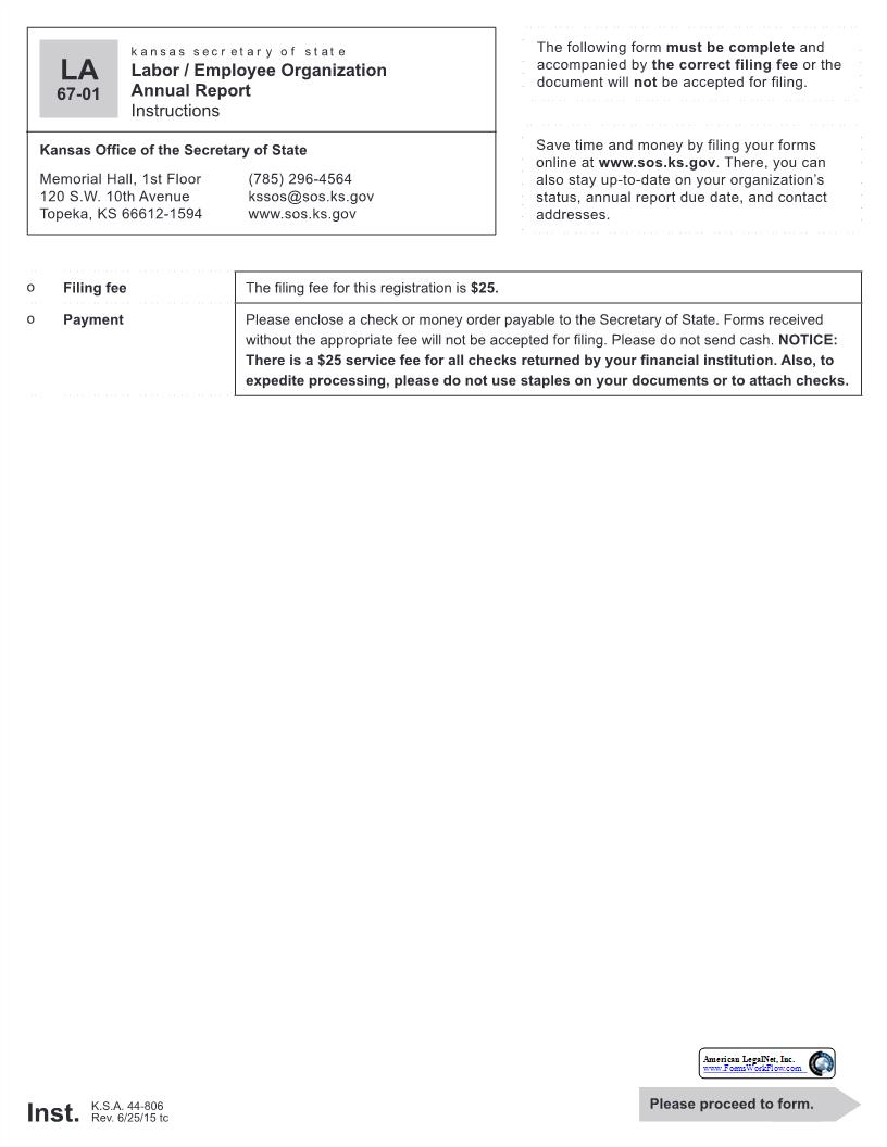 Labor-Employee Organization Annual Report {LA} | Pdf Fpdf Docx | Kansas