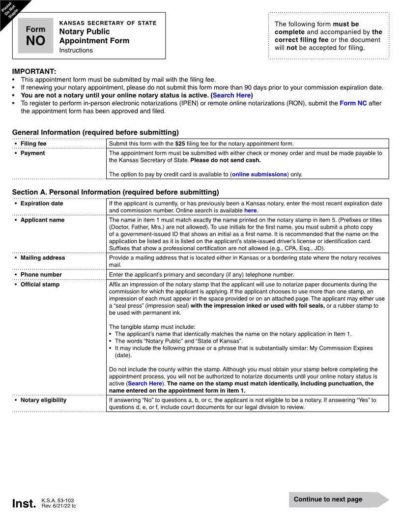 Notary Public Appointment {NO} | Pdf Fpdf Docx | Kansas