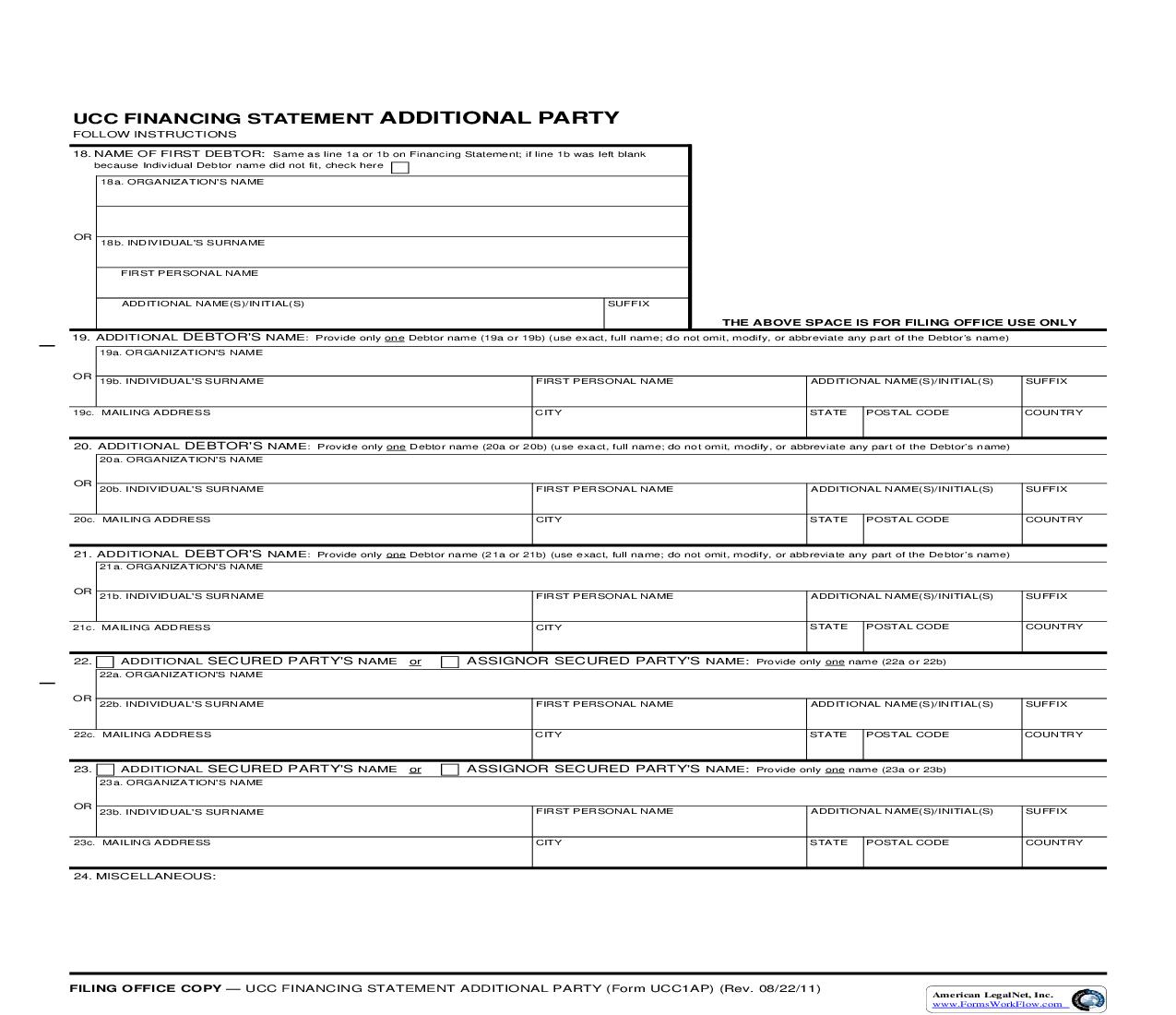 UCC Financing Statement Additional Party {UCC1AP} | Pdf Fpdf Doc Docx | Kansas