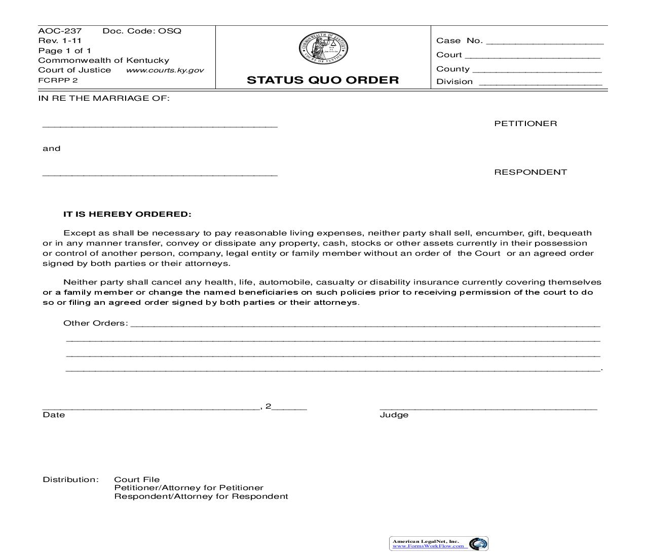 Status Quo Order {237} | Pdf Fpdf Doc Docx | Kentucky