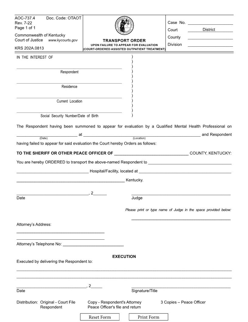 Transport Order {AOC-737.4} | Pdf Fpdf Docx | Kentucky